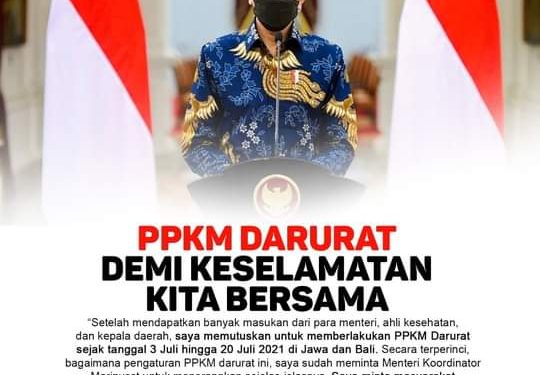 Mulai 3 Juli Akan Datang, Presiden Jokowi Tegaskan PPKM Darurat Diberlakukan Khusus Pulau Jawa dan Bali